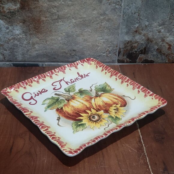 Pumpkin Sunflower Give Thanks Serving Platter Ceramic - Picture 7 of 10